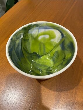 Northern lights, Handmade Ceramic Bowl in Green and Dark Green Glaze